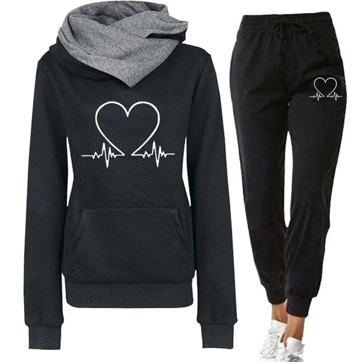 Women's Heartbeat Print Hoodie Tracksuit Set 4