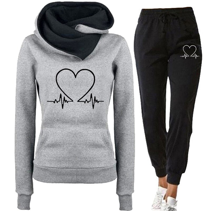 Women's Heartbeat Print Hoodie Tracksuit Set 5