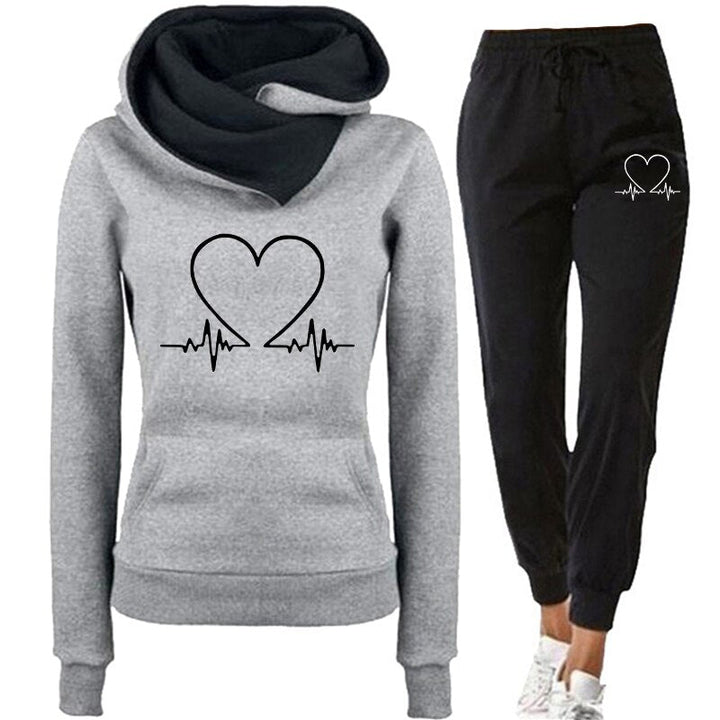 Women's Heartbeat Print Hoodie Tracksuit Set 5