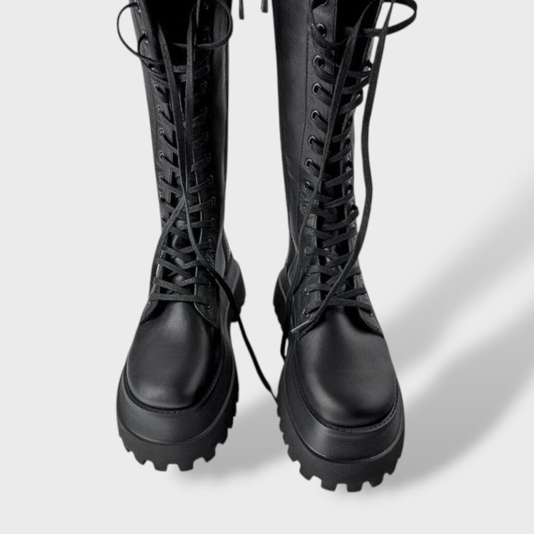 Women's Non-Slip Lace Up Knee High Boots - Black