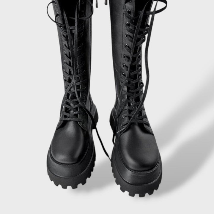 Women's Non-Slip Lace Up Knee High Boots - Black