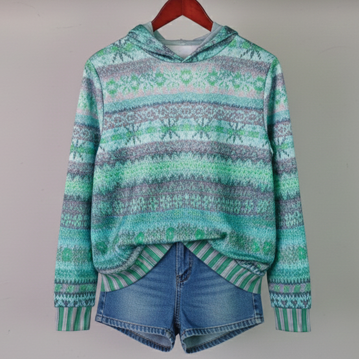 Holly | Women's Printed Ribbed Casual Knit Hoodie