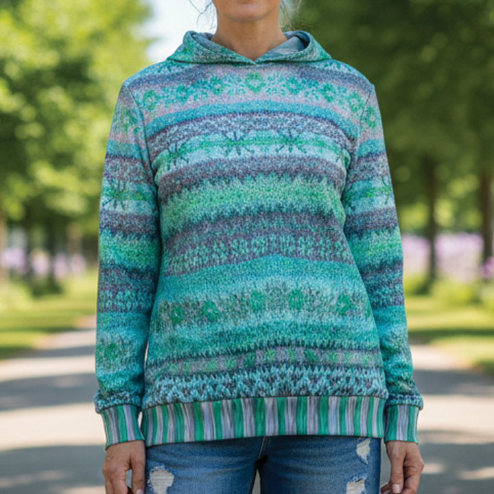 Holly | Women's Printed Ribbed Casual Knit Hoodie