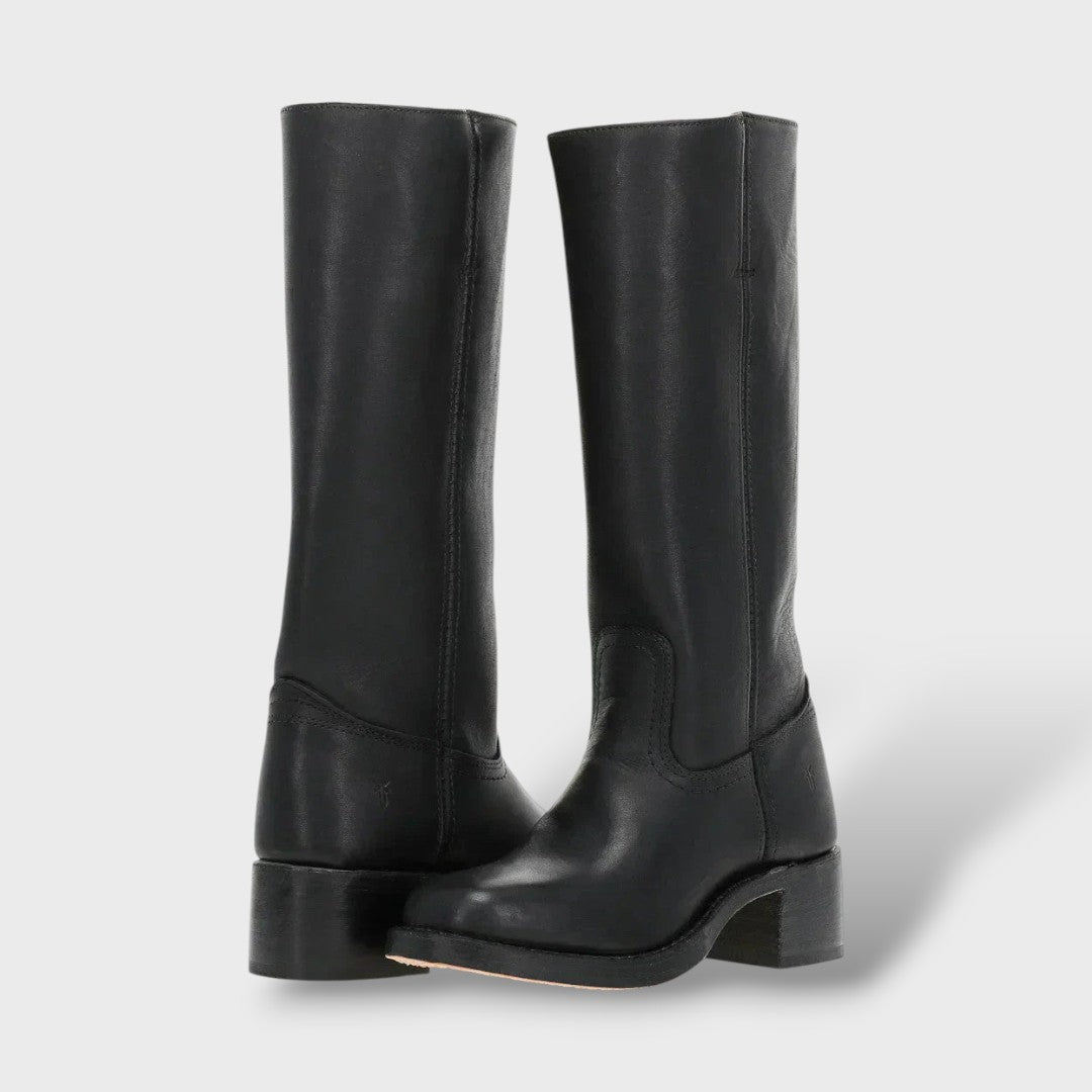 Women's Structured Sole Knee High Heel Boots - Black