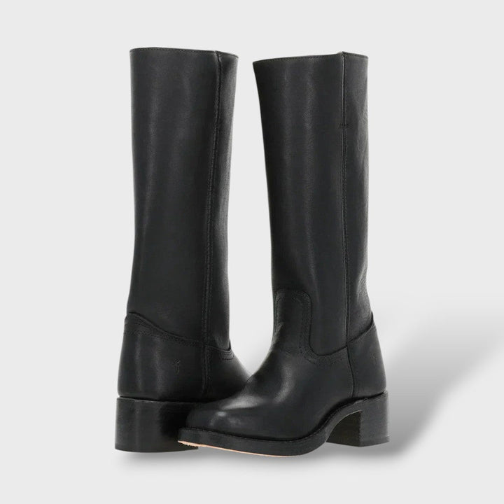 Women's Structured Sole Knee High Heel Boots - Black