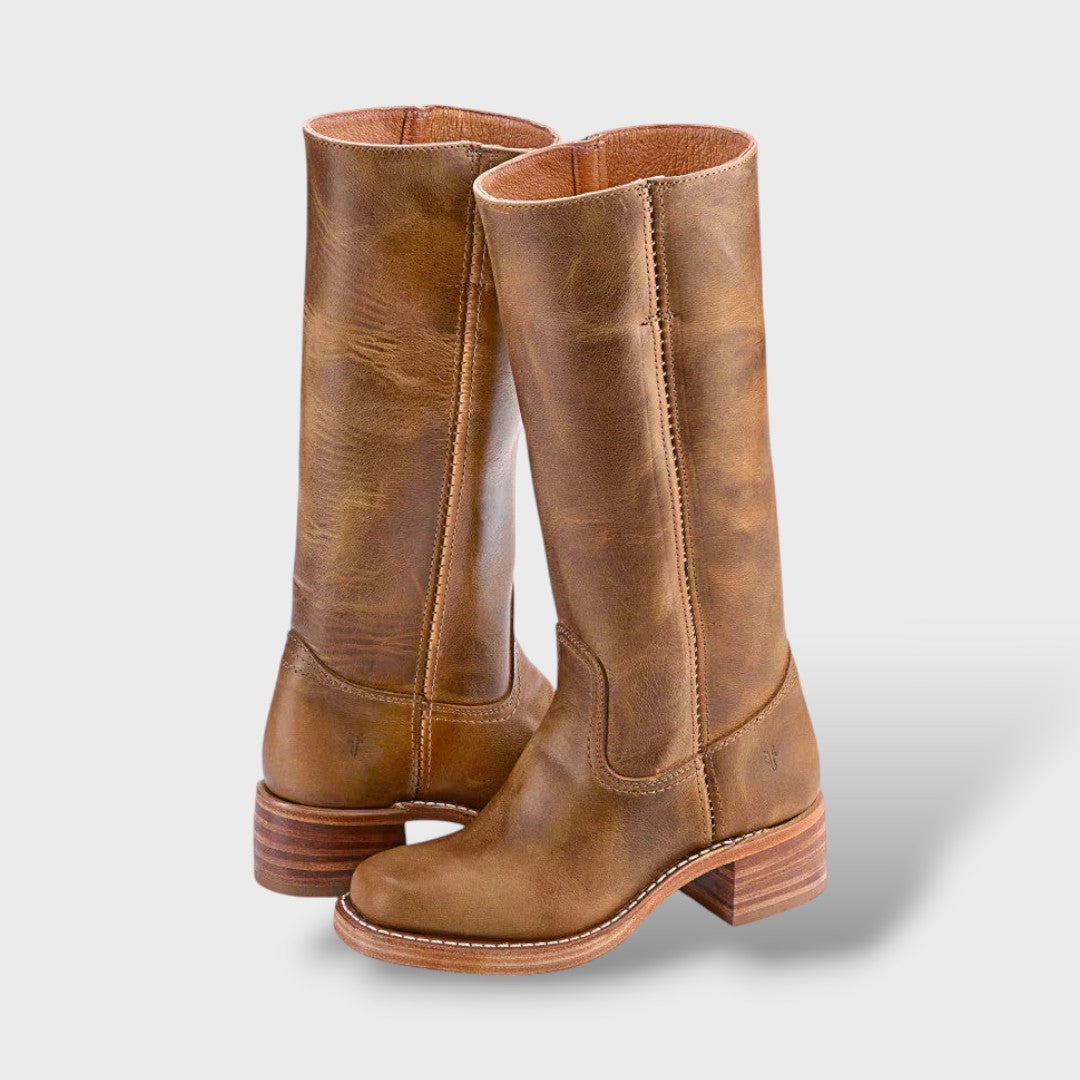 Women's Structured Sole Knee High Heel Boots - Khaki