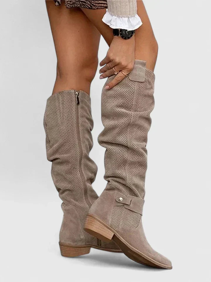 Women's Orthopedic Slouch Knee High Heel Boots - Khaki