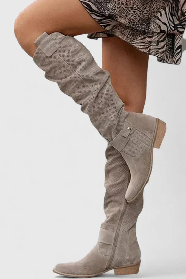 Women's Orthopedic Slouch Knee High Heel Boots - Khaki