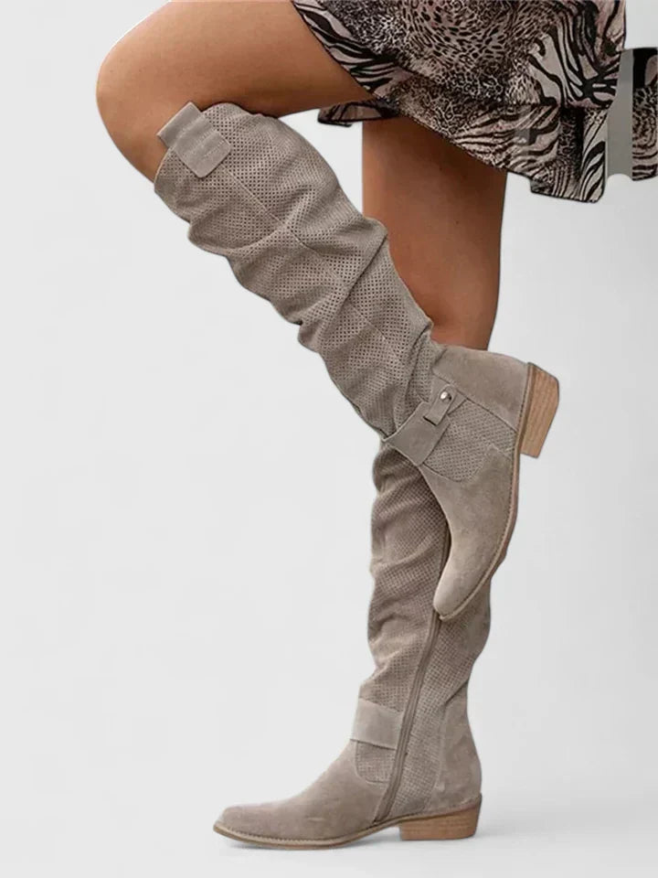 Women's Orthopedic Slouch Knee High Heel Boots - Khaki