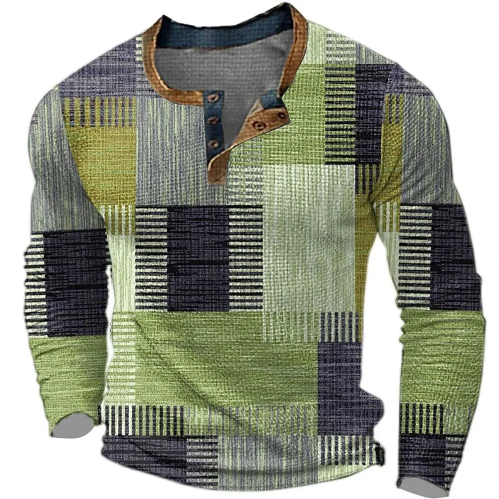 Rathmines | Patchwork Long-Sleeve Shirt with Button Neck