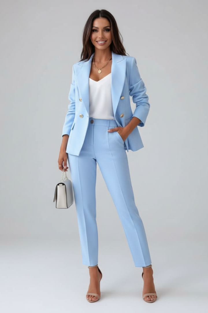 Women's Double Breasted Blazer Trouser Suit Co Ord 1