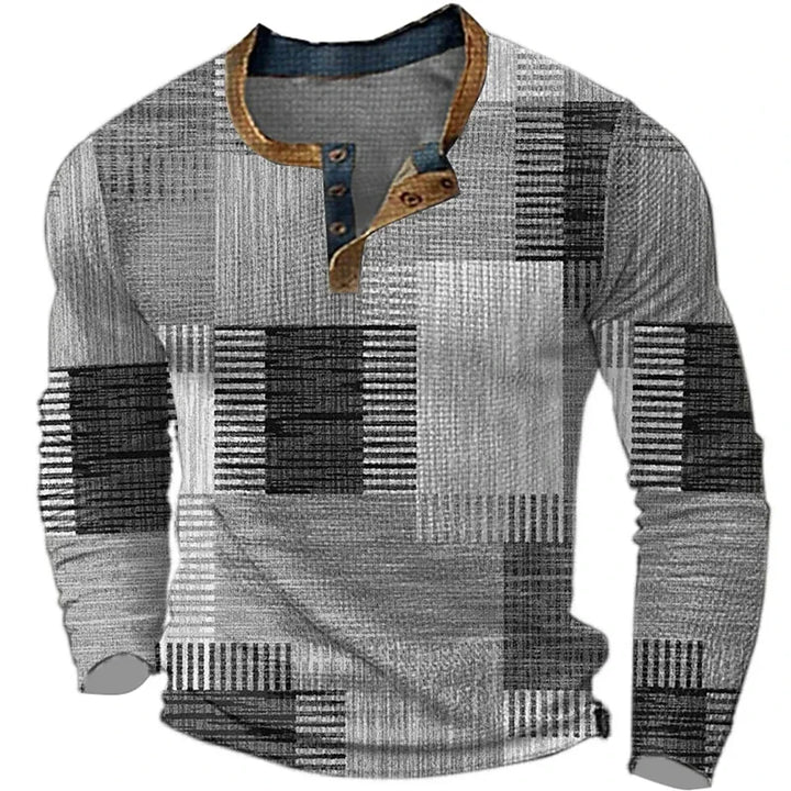 Rathmines | Patchwork Long-Sleeve Shirt with Button Neck