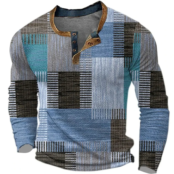 Rathmines | Patchwork Long-Sleeve Shirt with Button Neck