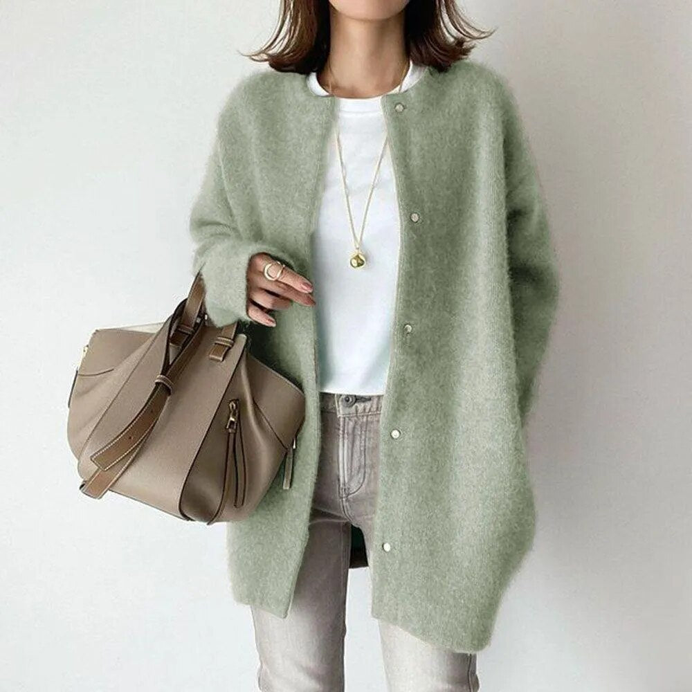 Women's Soft Fluffy Knit Button Up Longline Cardigan 8