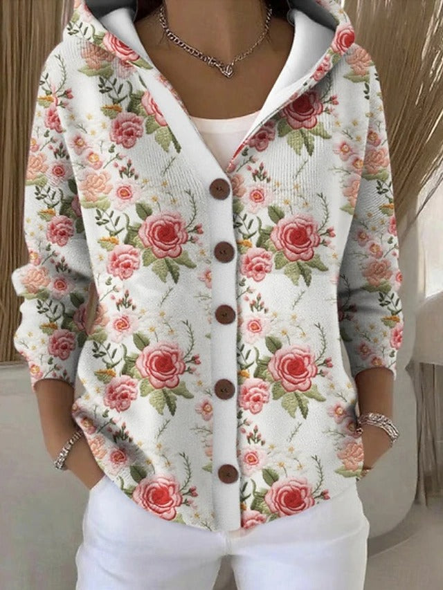 Yvaine | Women's Knitted Hooded Jumper with Button Front