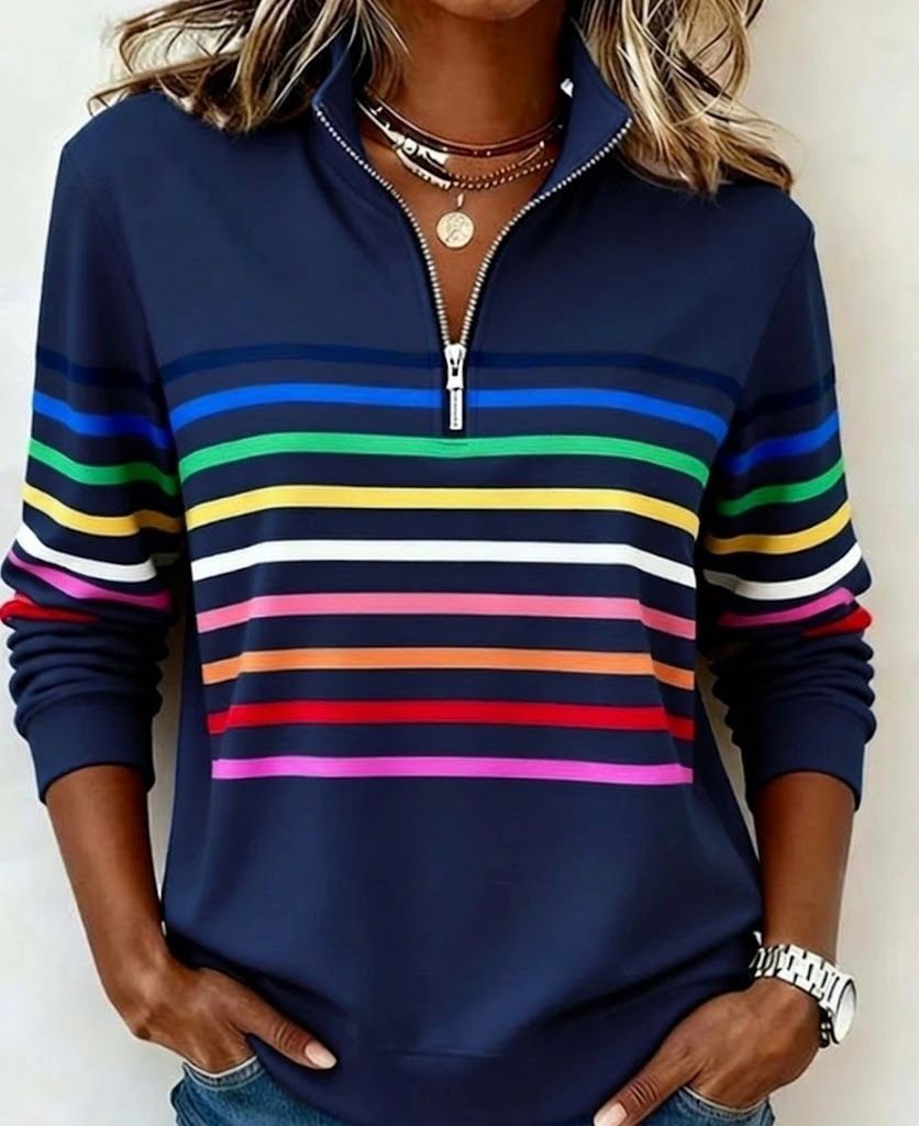 Women's Striped Half Zip Jumper