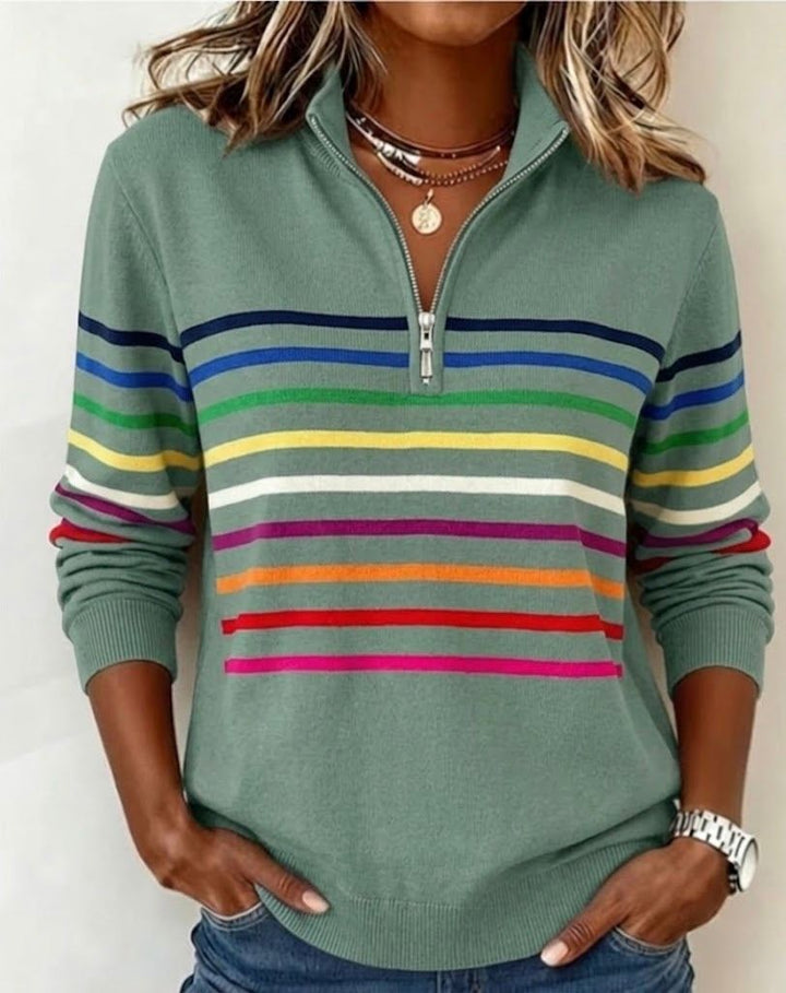 Women's Striped Half Zip Jumper