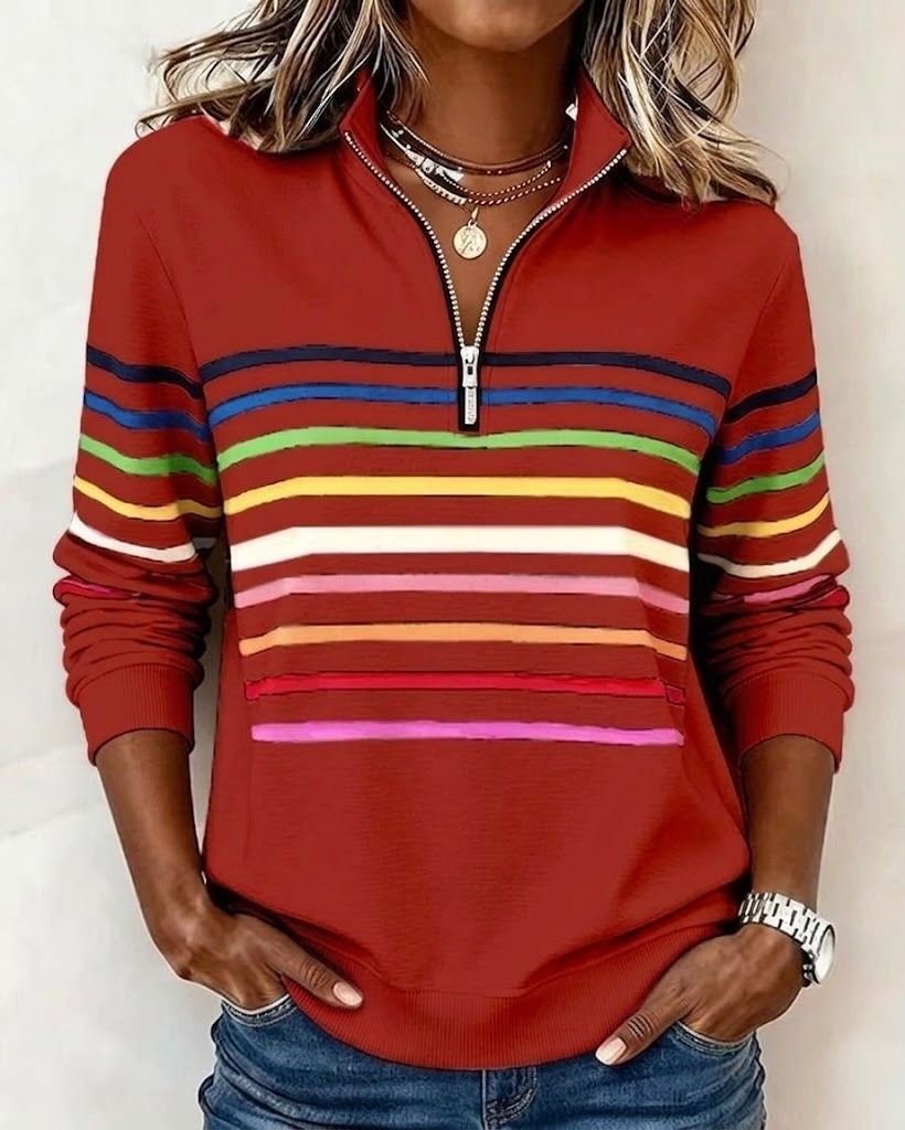 Women's Striped Half Zip Jumper