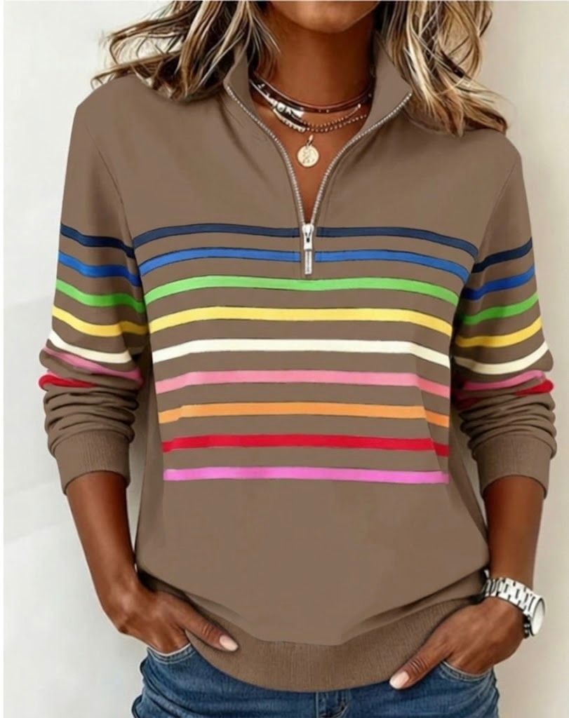Women's Striped Half Zip Jumper