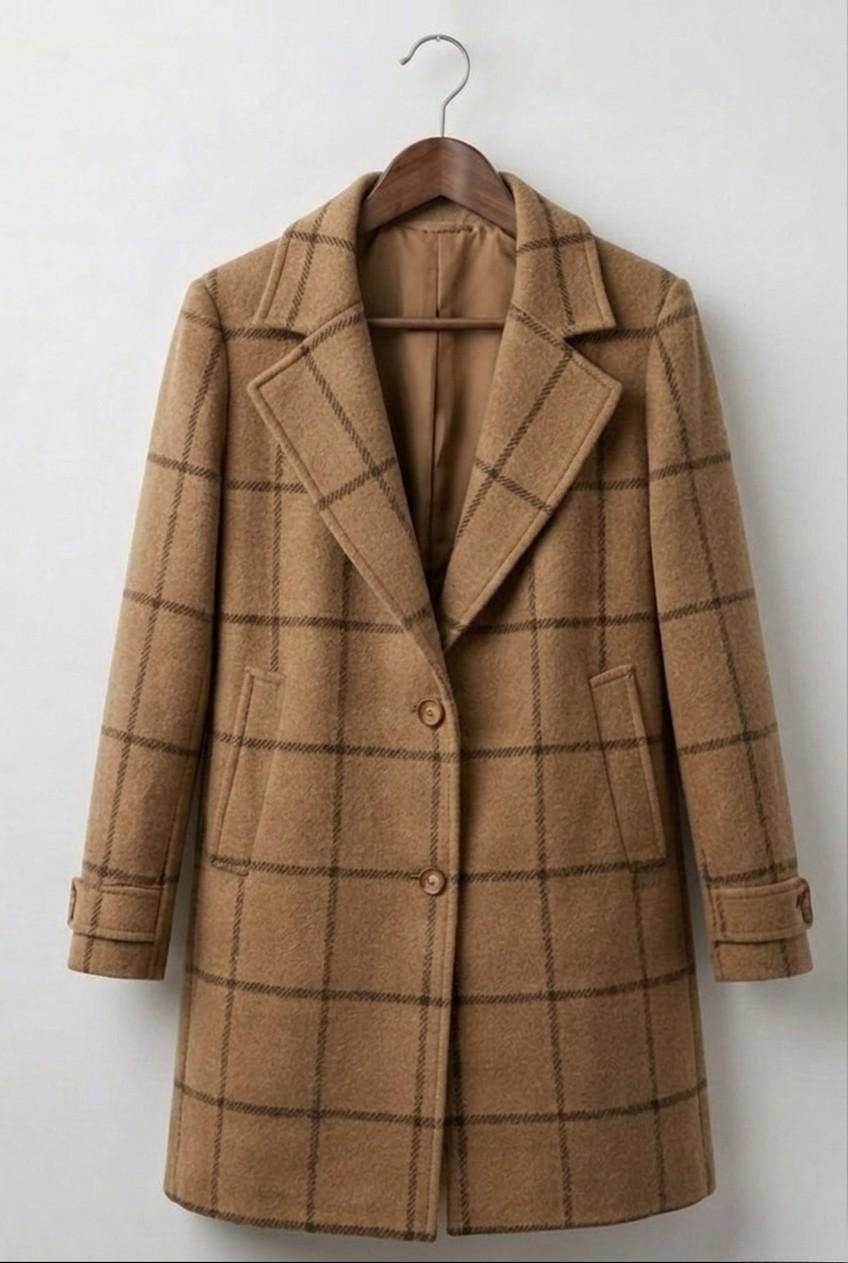 Aoibhinn | Women's Long Woolen Tweed Plaid Coat