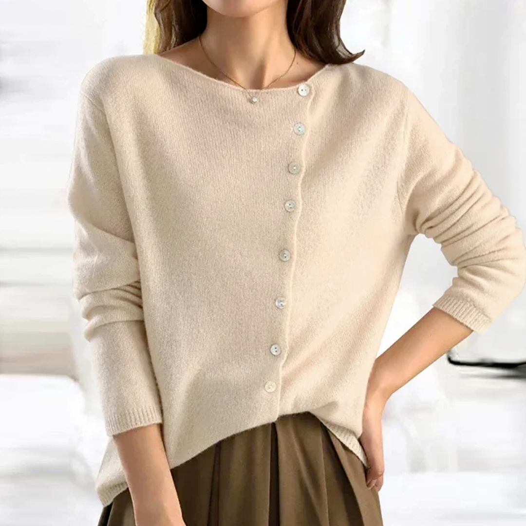 Women's Asymmetric Button Fine Knit Jumper 2
