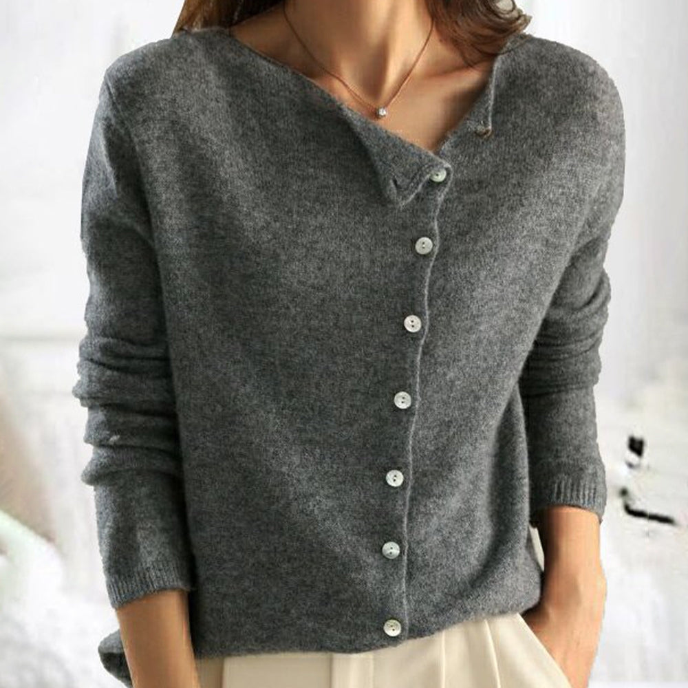 Women's Asymmetric Button Fine Knit Jumper 1