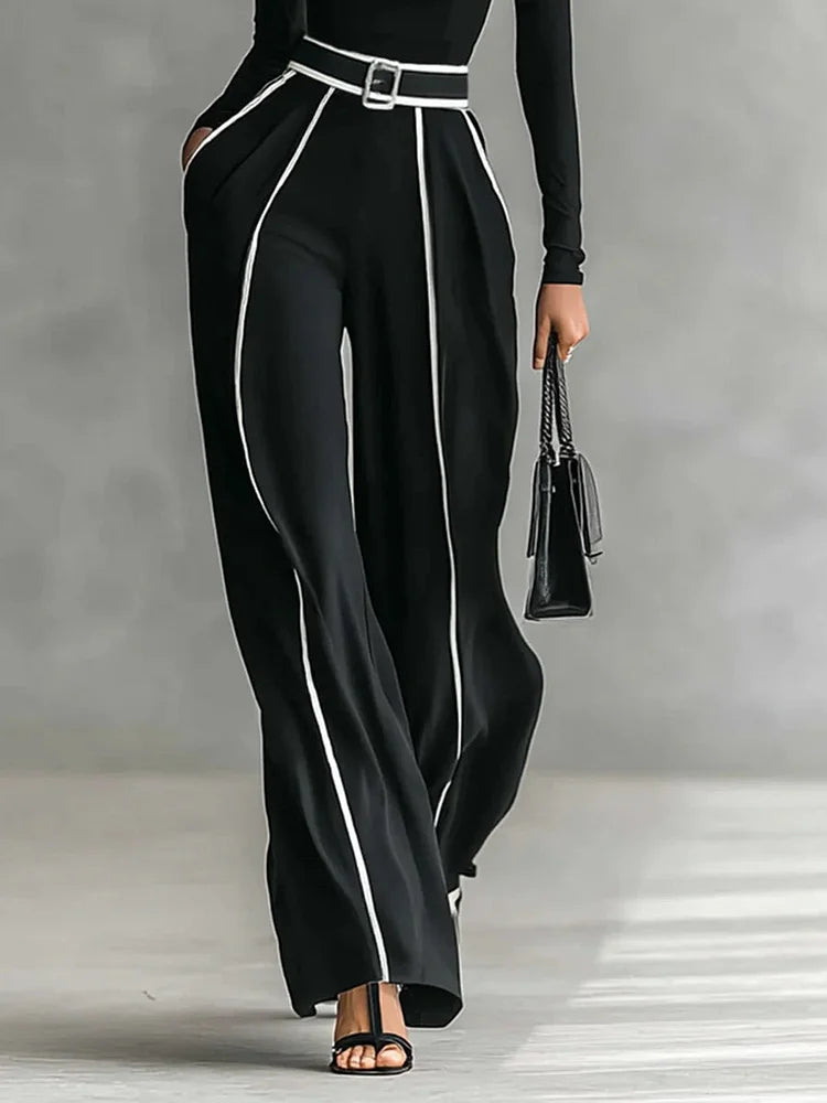 Women's Contrast Piping High Neck Top Wide Leg Co Ord 3