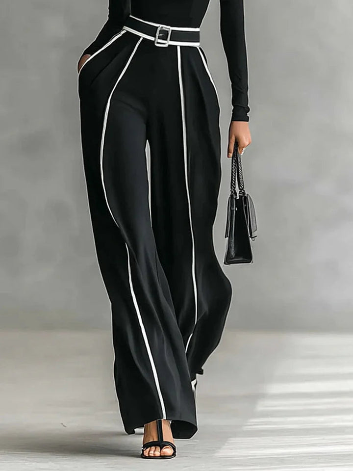 Women's Contrast Piping High Neck Top Wide Leg Co Ord 3