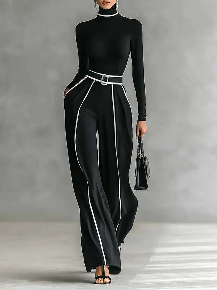 Women's Contrast Piping High Neck Top Wide Leg Co Ord 1