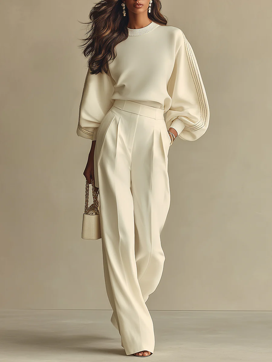 Women's Ribbed Knit Top Wide Leg Trouser Co Ord 1