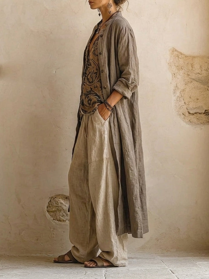 Gobnait | Printed Three-Piece Set with Wide-Leg Trousers
