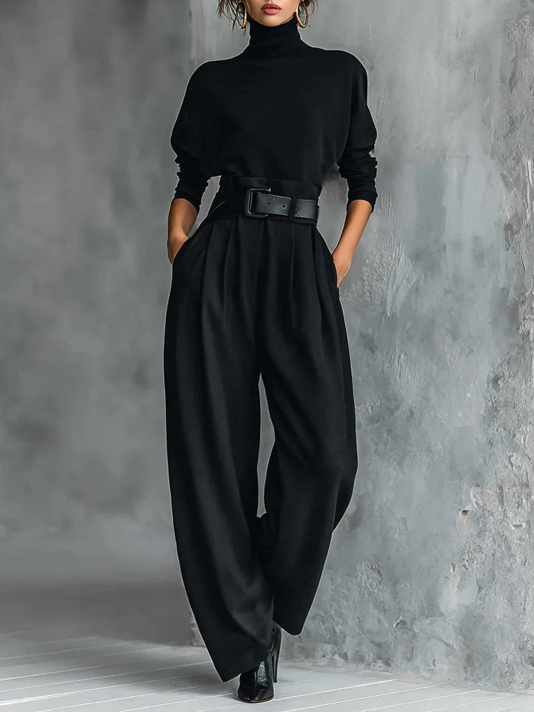 Women's High Neck Knitted Top Wide Leg Trouser Co Ord 1