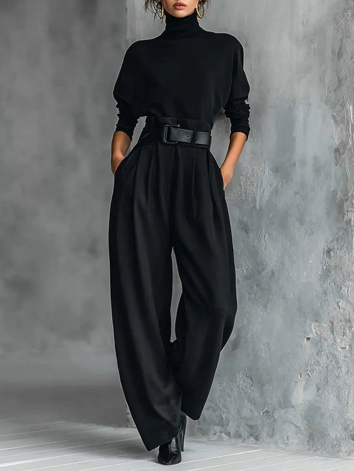 Women's High Neck Knitted Top Wide Leg Trouser Co Ord 1