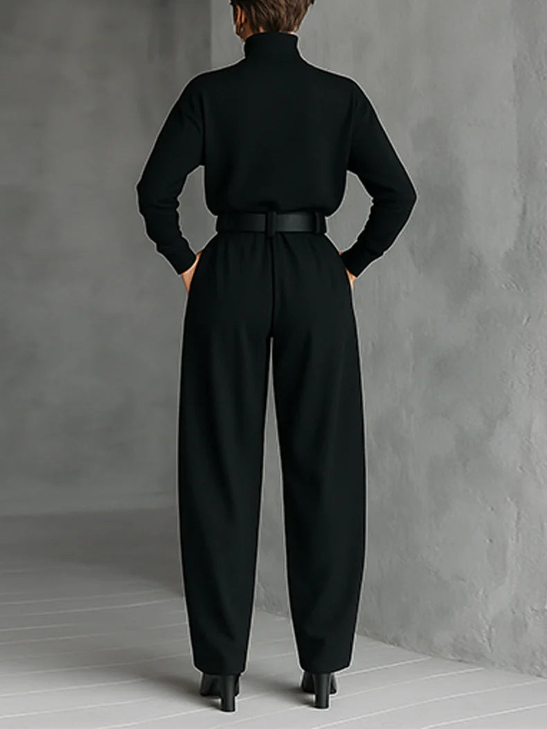 Women's High Neck Knitted Top Wide Leg Trouser Co Ord 2