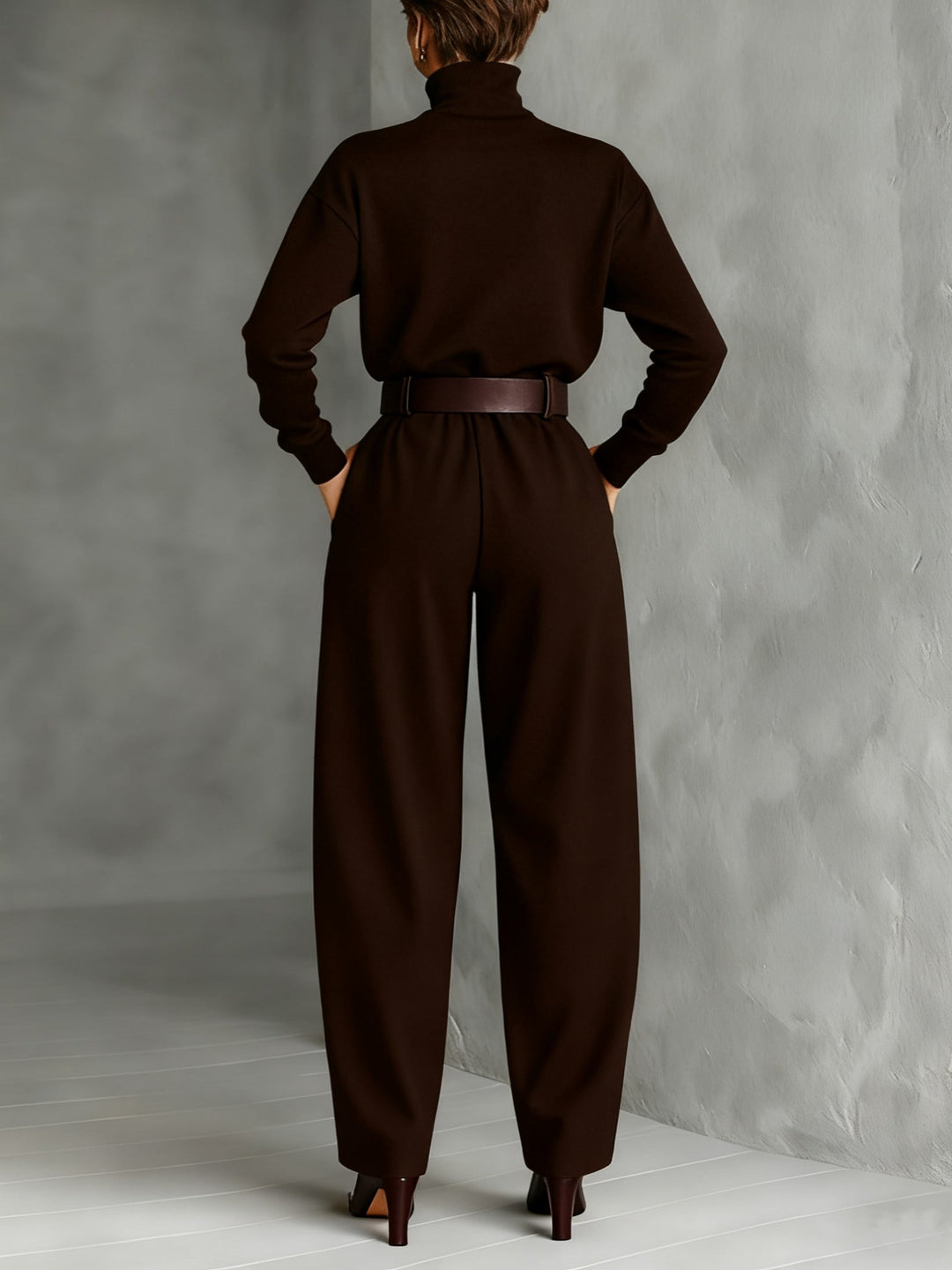 Women's High Neck Knitted Top Wide Leg Trouser Co Ord 6