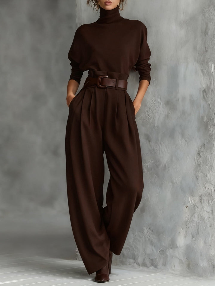 Women's High Neck Knitted Top Wide Leg Trouser Co Ord 5