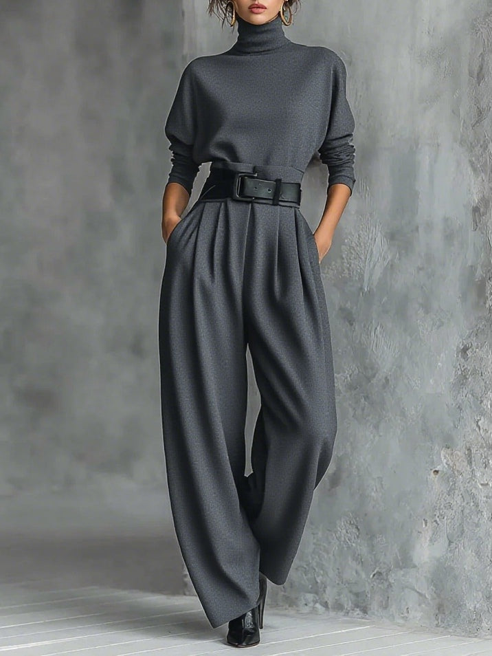 Women's High Neck Knitted Top Wide Leg Trouser Co Ord 7
