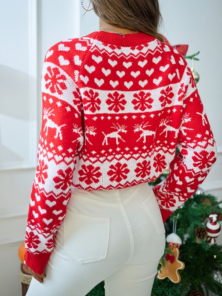Women's Red Fair Isle Christmas Jumper - Red and White