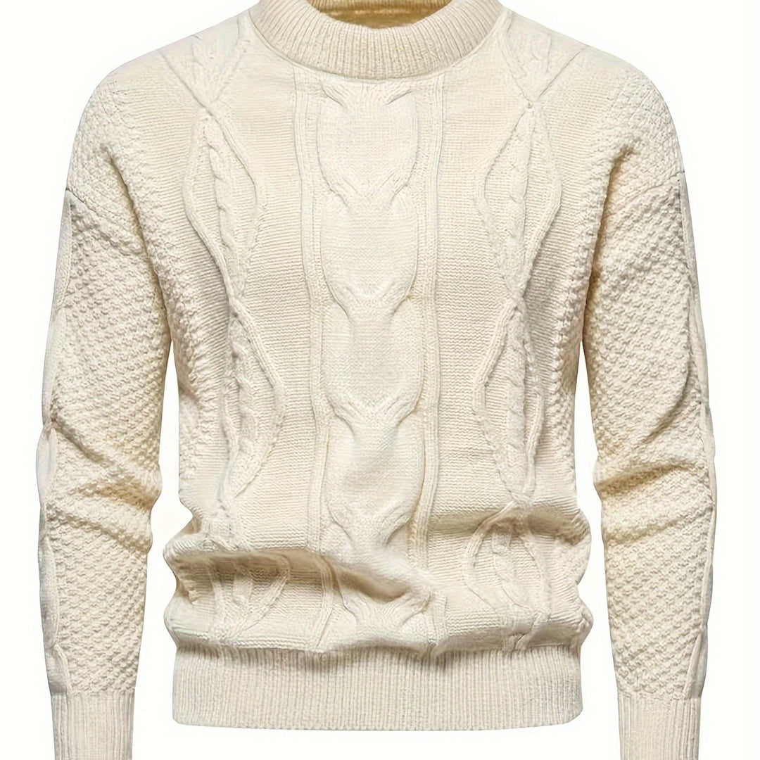 Men's Crew Neck Diamond Cable Knit Aran Jumper 13