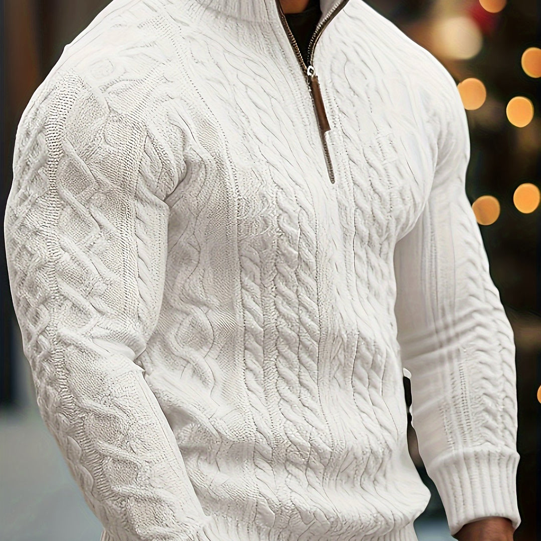 Men's Half Zip Chunky Cable Knit Aran Jumper 11