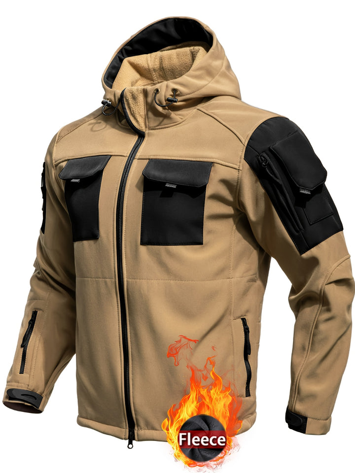 Men's Fleece Lined Hooded Softshell Multi Pocket Jacket 1