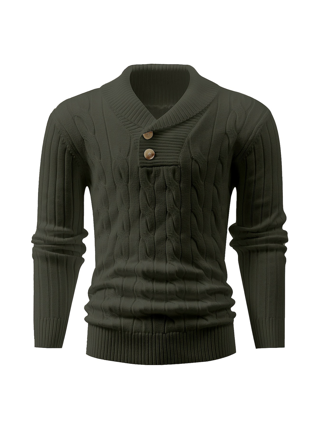 Men's Shawl Collar Ribbed Knit Aran Jumper 4