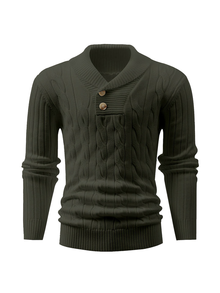 Men's Shawl Collar Ribbed Knit Aran Jumper 4