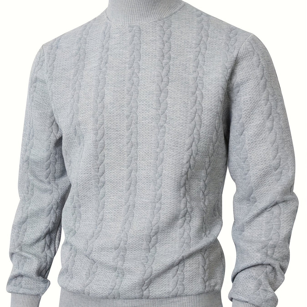 Men's Mock Neck Textured Knit Aran Jumper 14