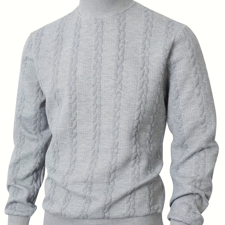 Men's Mock Neck Textured Knit Aran Jumper 14