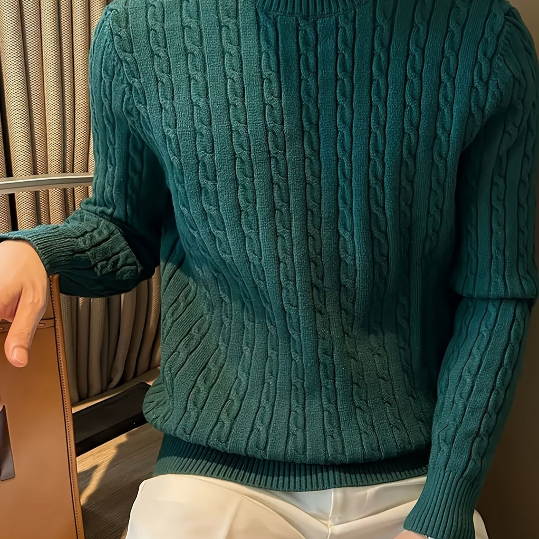 Men's Crew Neck Twisted Cable Aran Jumper 11