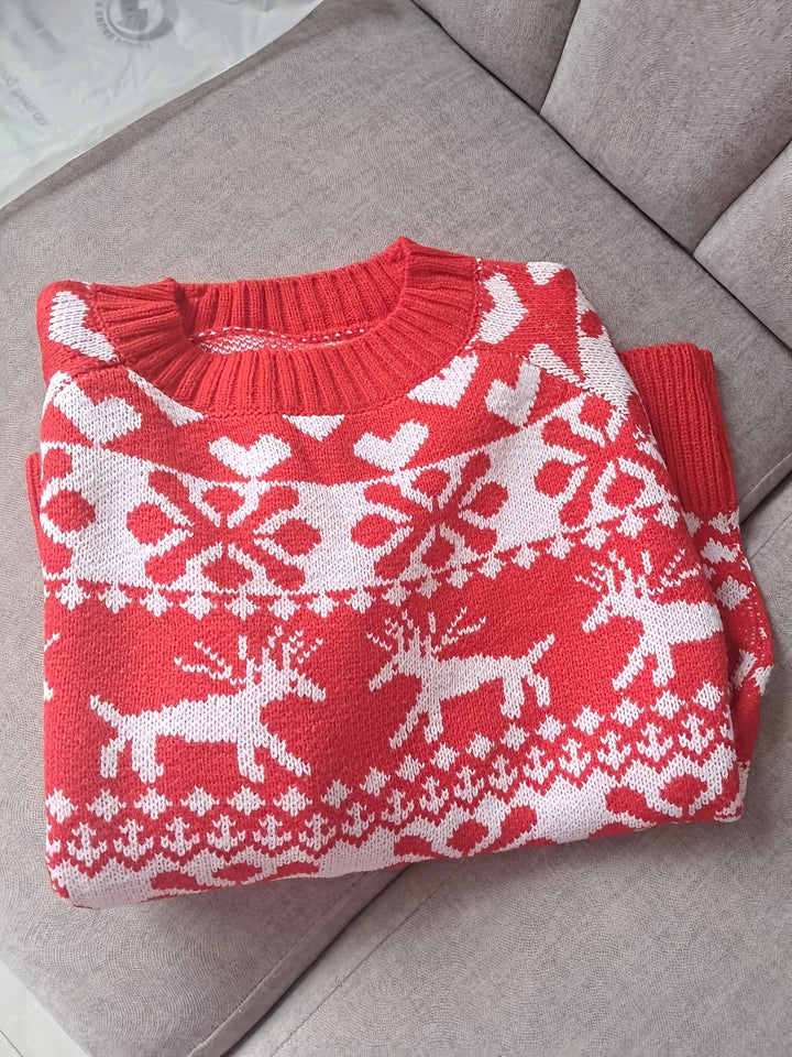 Women's Red Fair Isle Christmas Jumper - Red and White