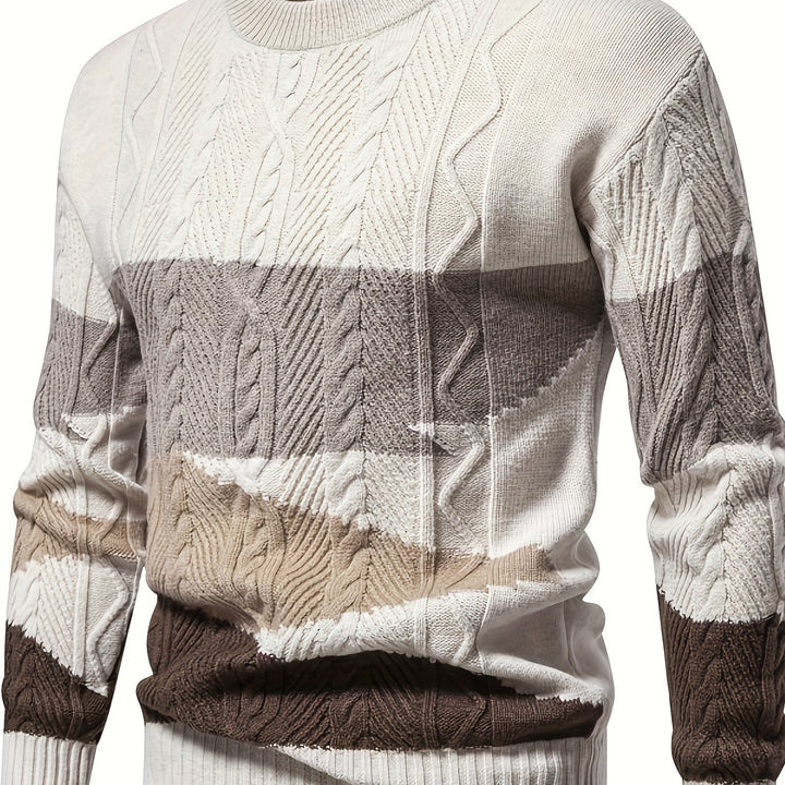 Men's Abstract Colour Block Cable Knit Aran Jumper 11