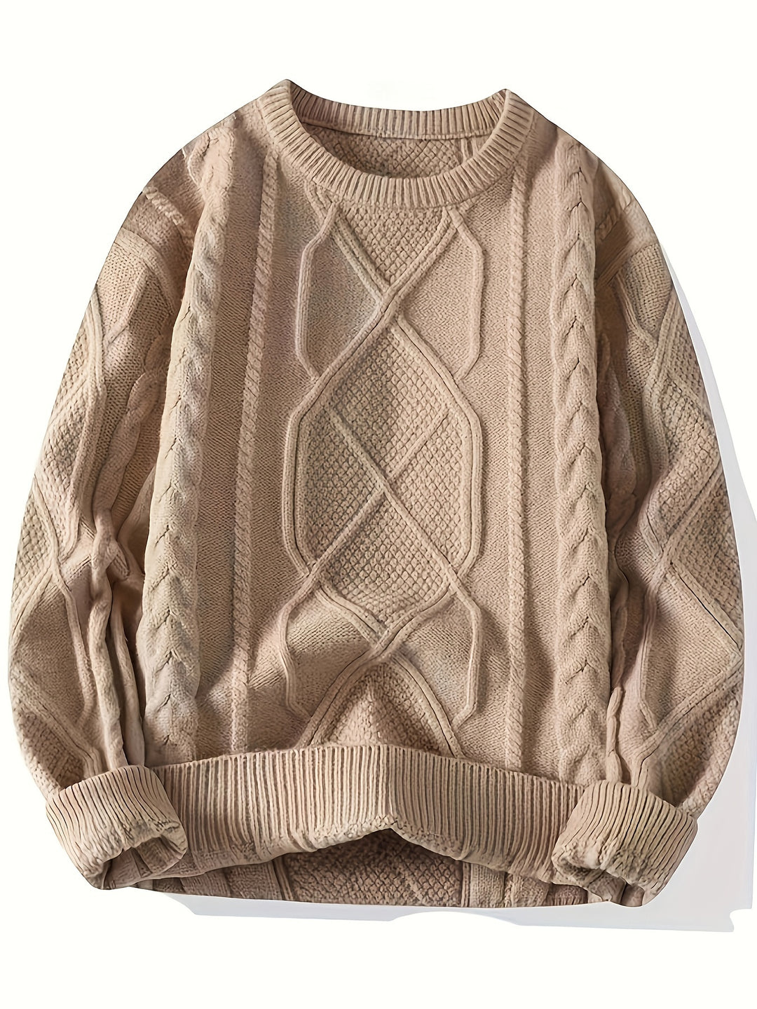 Men's Crew Neck Chunky Cable Aran Jumper 4