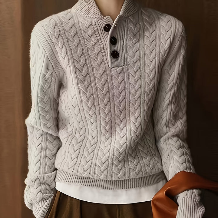 Women's Stand Collar Cable Aran Jumper 12
